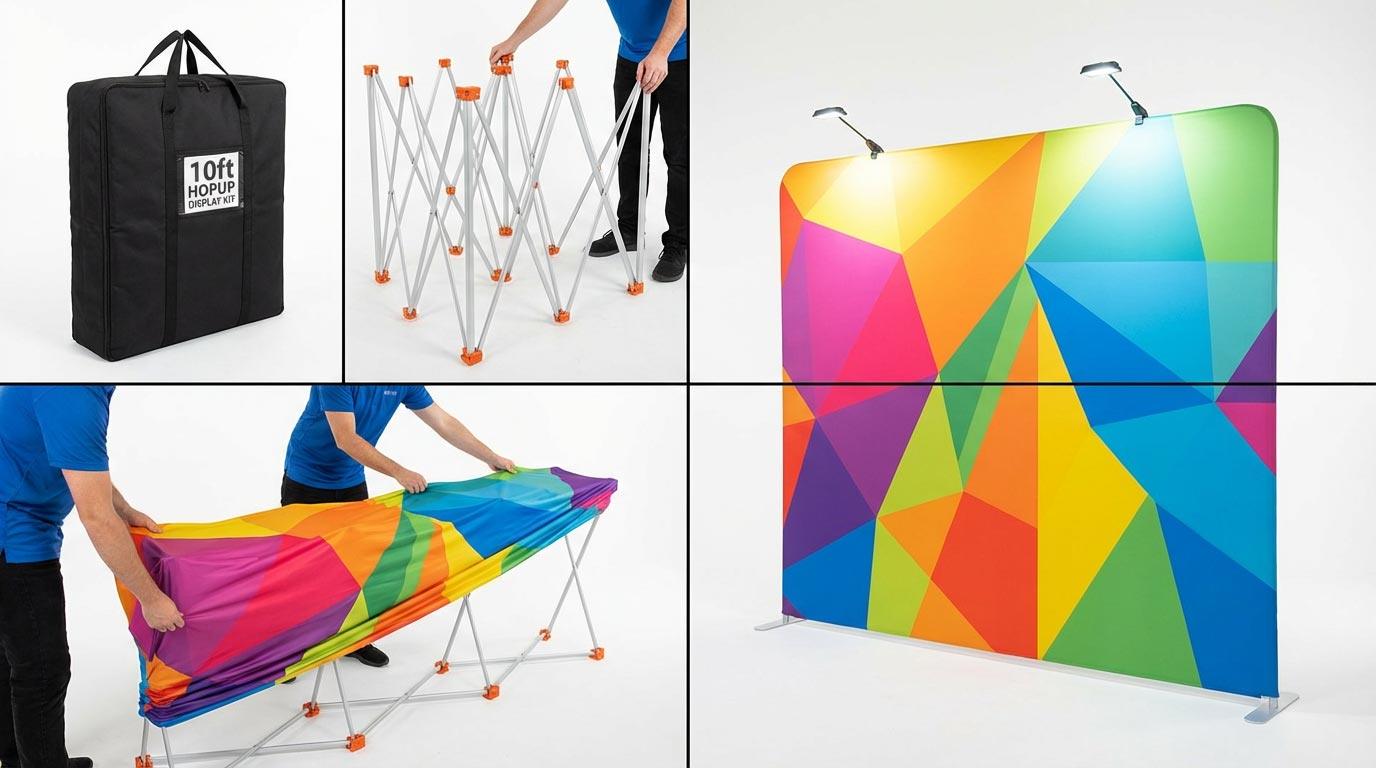 10 Hopup Banner Setup Sequence 2026 | SL Diversified Printing 10 hopup banner quick setup for 10 x 10 trade show displays diversified printing services step and repeat banner booth displays for trade shows 10x10 trade show displays