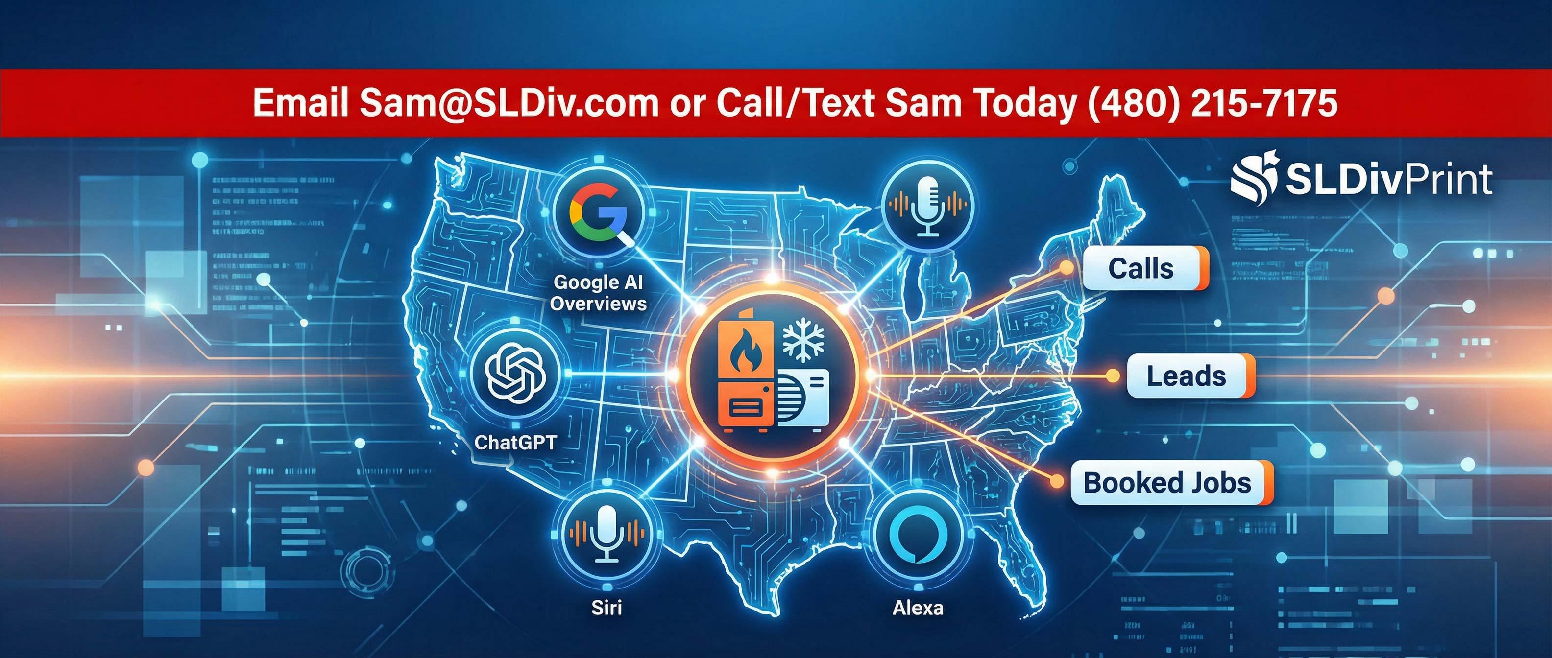 AI Search Optimization for HVAC CTA Hero with sldivprint logo and red call to action banner.