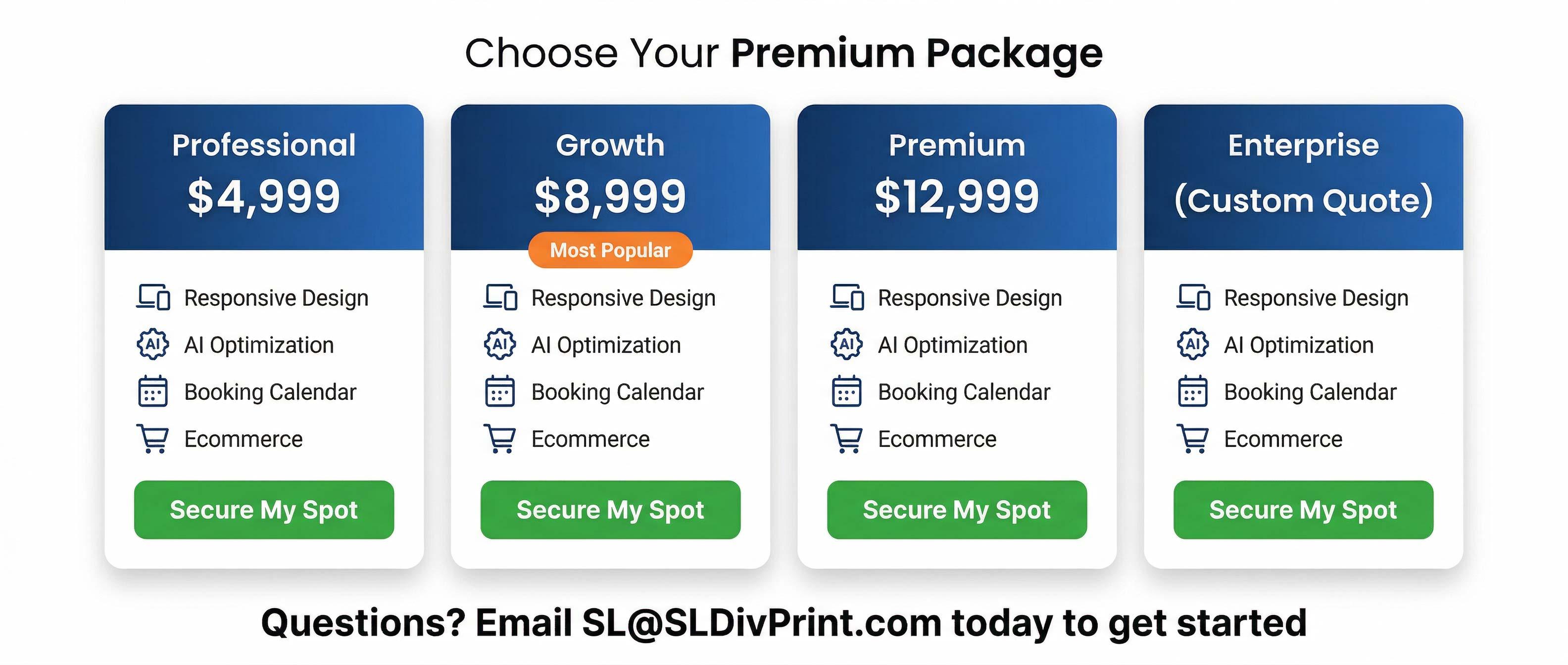 Choose Your Premium Web Design Package | SL Diversified Printing premium web design services pricing packages 99 99 999 secure my spot real estate website design law firm website design construction company website design beauty salon website design manufacturing business website design entertainment company website design retail brand website design corporate litigation website design AI optimized website responsive website design
