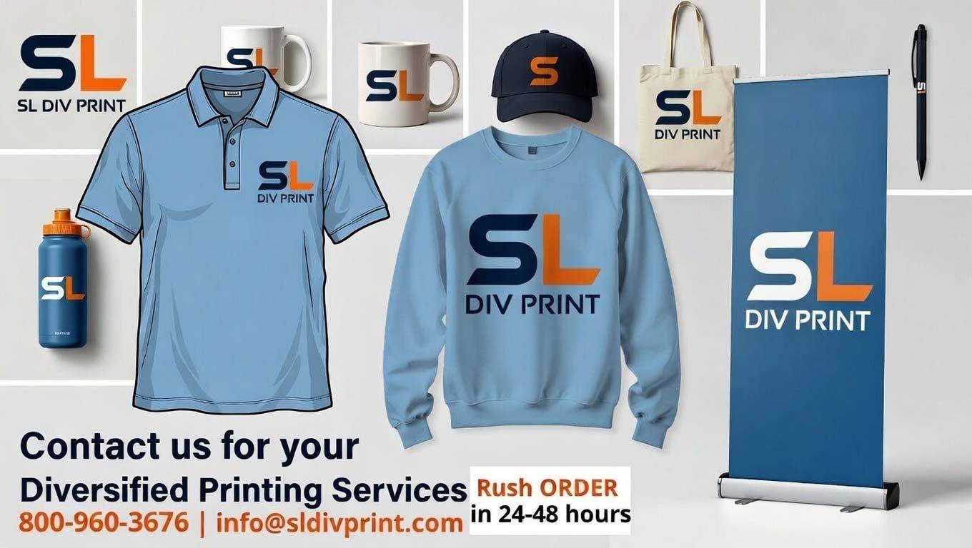 Promotional item Distributor Scottsdale with custom mugs hats totes and banners Diversified Printing Services printing quote request custom apparel orders custom checks printing custom printing support 24 48 hour rush orders trade show displays printing rush printing services promotional products contact Contact SL Diversified Printing