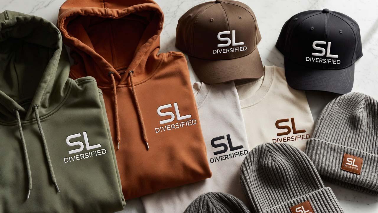 Custom Apparel Trends 2026, Custom apparel flat lay 2026 trends with SL Diversified embroidered hoodies and hats. 2026 merch trends, merch trends 2026, merch trends, trade show giveaways, trade show swag, top trade show booth giveaways, trade show merch that lands deals, Diversified Printing Services, rush order promo products, custom rush order products, trade show trends 2026, promotional products 2026, sustainable merch, tech-infused swag, personalized promo items, boutique printing firm, rush printing services, custom apparel trends, eco-friendly giveaways,