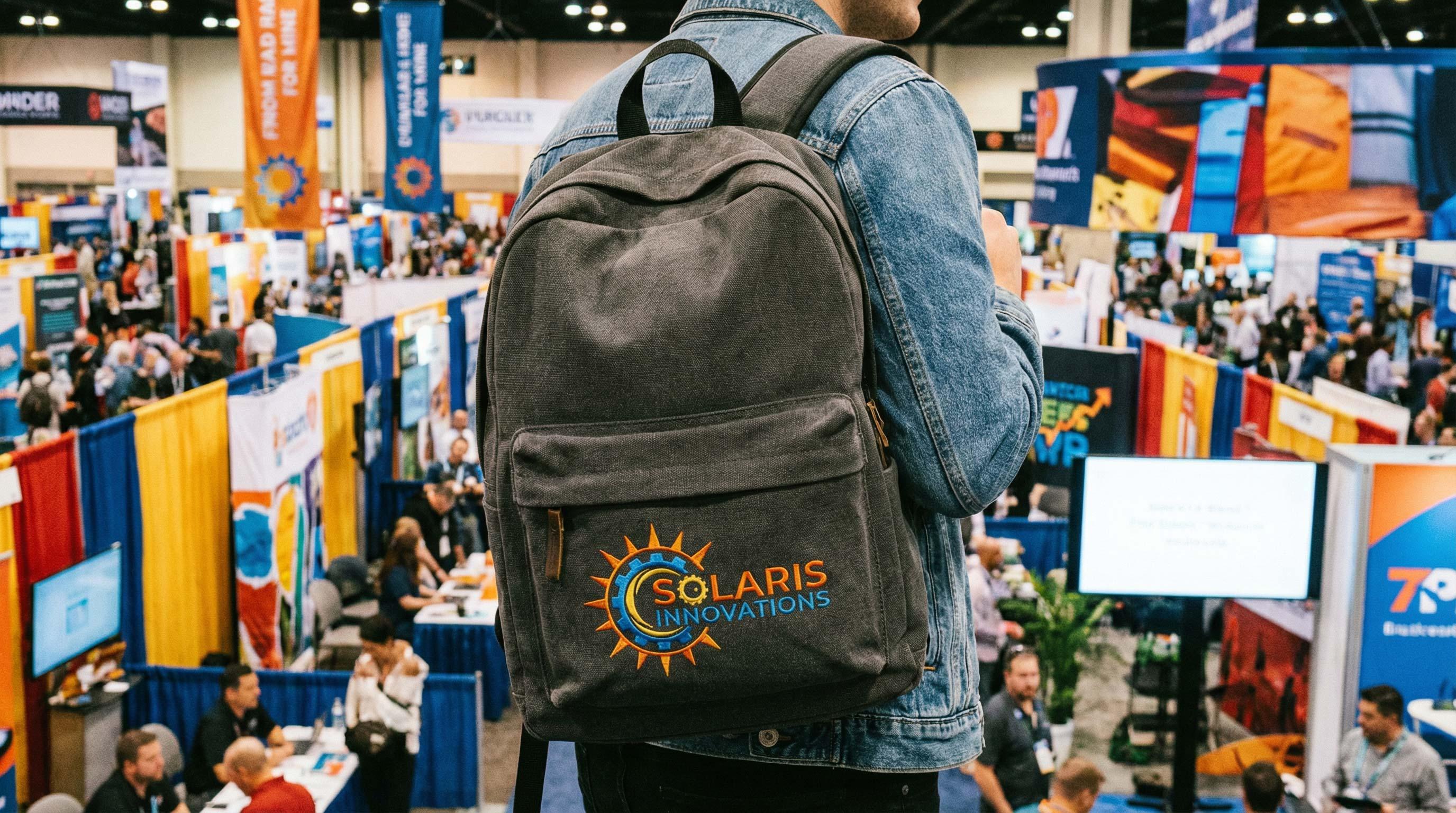 Custom embroidered backpack for events by SL Diversified Printing custom embroidered hats Diversified Printing Services  Rush order hats Rush order custom bags Rush order custom backpack