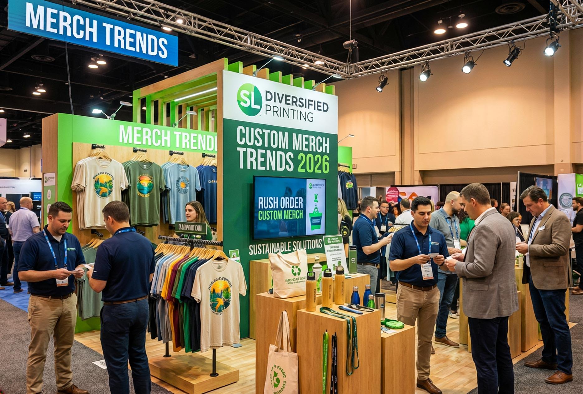Eco Friendly Custom Merch Event Booth Display 2026 Diversified Printing Services Merch trends 2026 custom merchandise