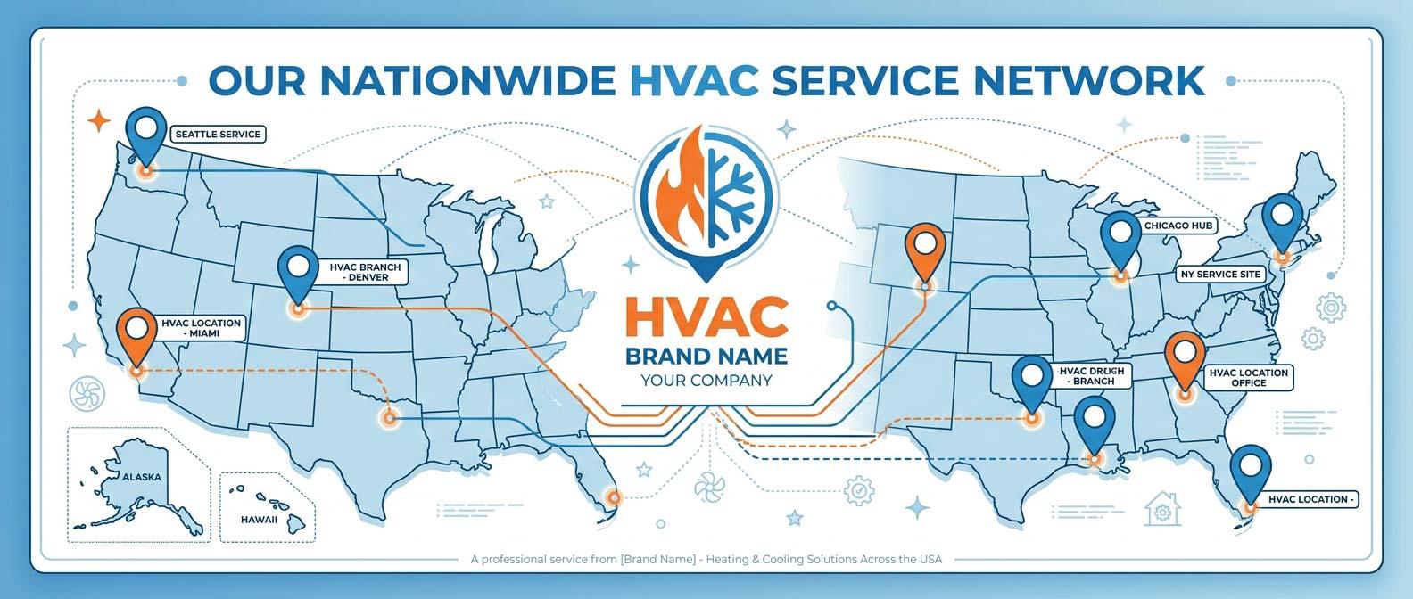 HVAC Multi Location Optimization Map with service pins HVAC Voice  AI Search Optimization Services
