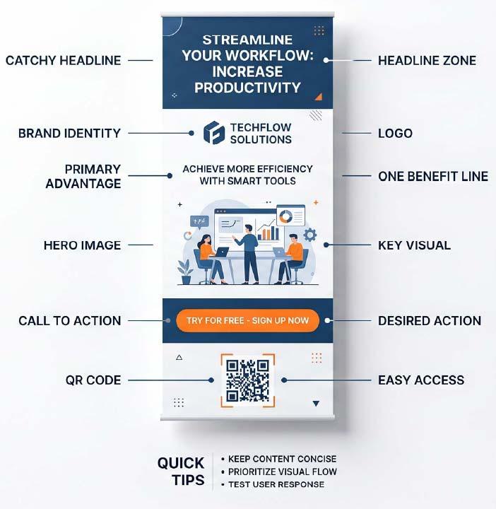 Infographic showing banner design best practices and the anatomy of a high converting retractable banner design trade show banners retractable banner stands banner design best practices custom retractable banners 2026 trade show trends roll up banner design portable trade show displays retractable banner printing event banner design pop up banners