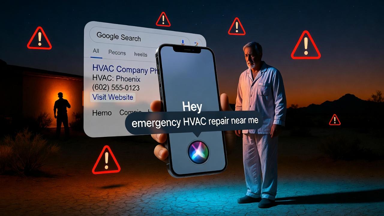 how phoenix hvac loses calls to ai voice search 2026. emergency hvac near me, hvac website redesign phoenix, hvac seo phoenix, scottsdale hvac company marketing, hvac local seo services, hvac ai overviews strategy, hvac answer engine optimization, hvac generative engine optimization, hvac google business profile optimization, hvac schema markup