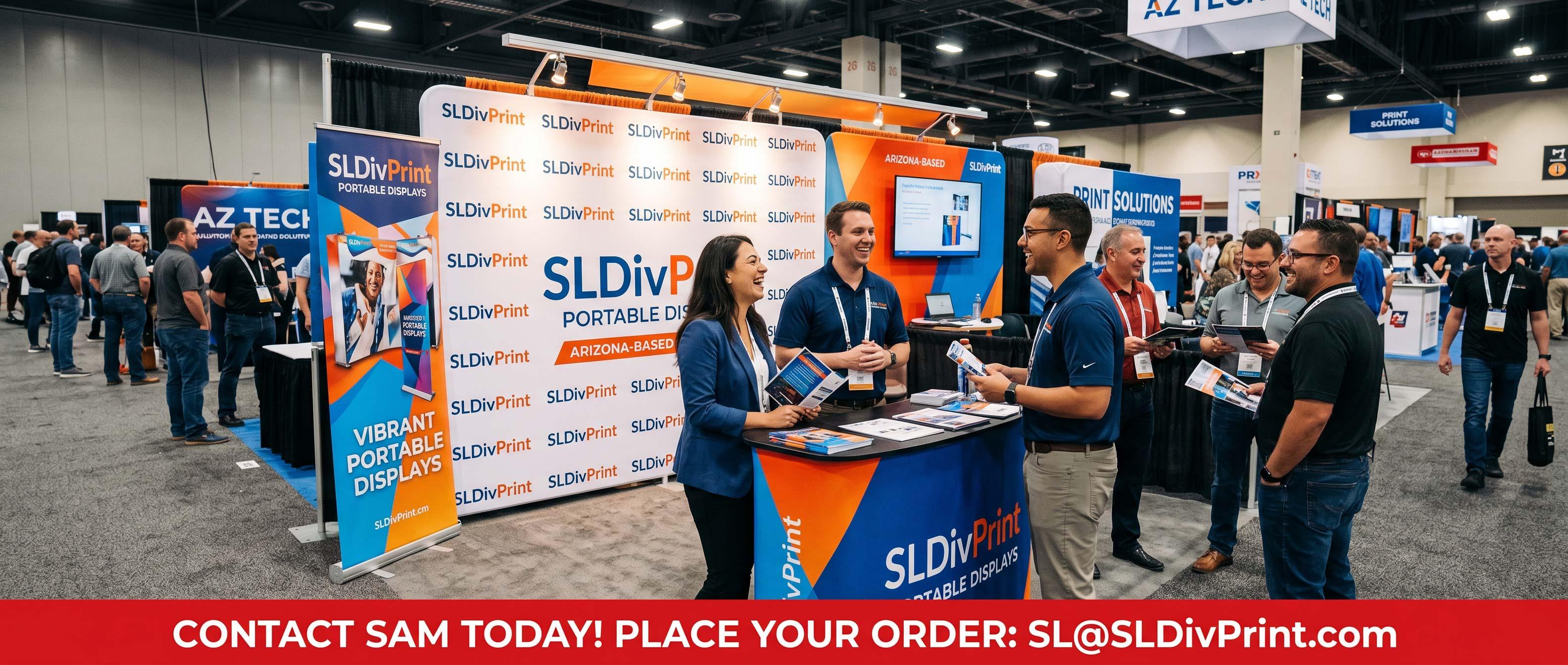 Portable Trade Show Displays Hero 2026 | SL Diversified Printing Portable trade show displays retractable banner step and repeat 20x20 booth rush order banner rush order trade show displays trade show marketing services 20 x 20 trade show booth ideas step and repeat portable banner retractable banner custom trade show displays rush trade show displays trade show booth setup