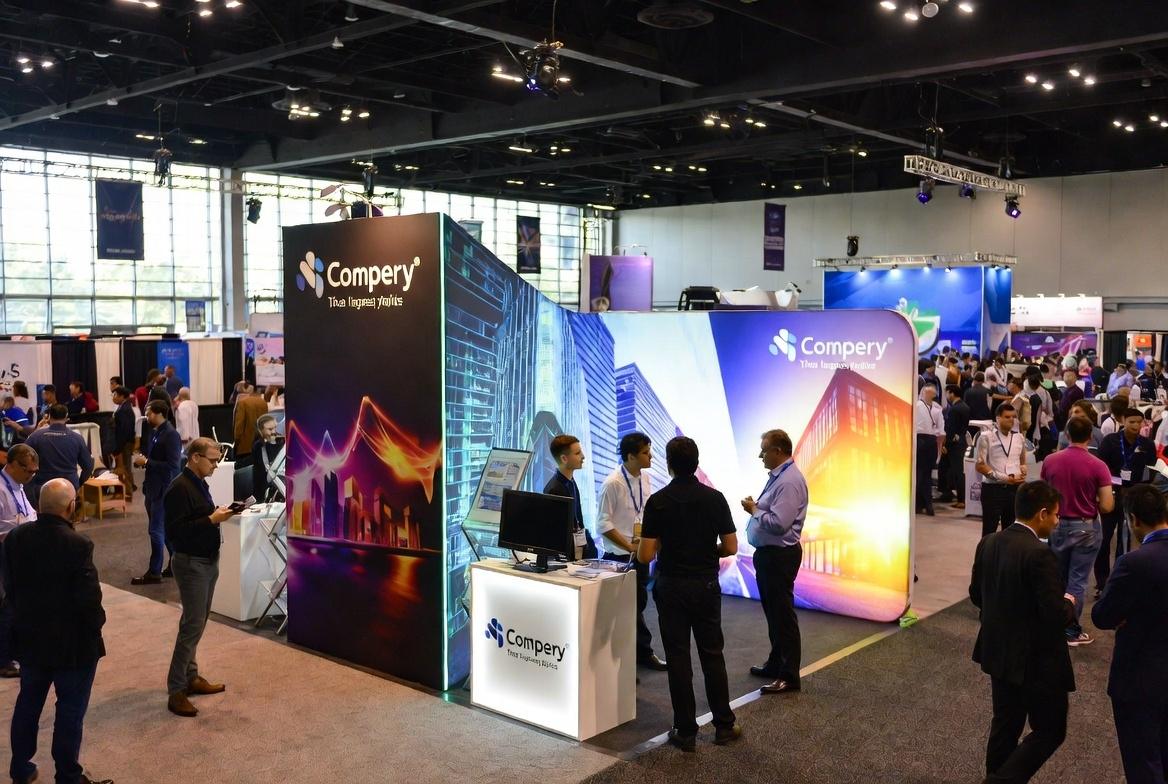 Tension Fabric Backlit Trade Show Display 2026 | SL Diversified Printing Tension fabric backlit trade show displays with LED glow in convention hall Diversified Printing Services today to get your rush order trade show displays Trade show display ideas immersive trade show experiences immersive trade show experiences custom trade show booths