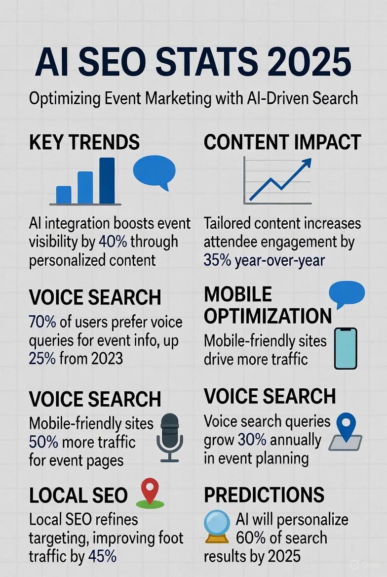 Infographic of 2025 AI SEO stats for event marketing optimization