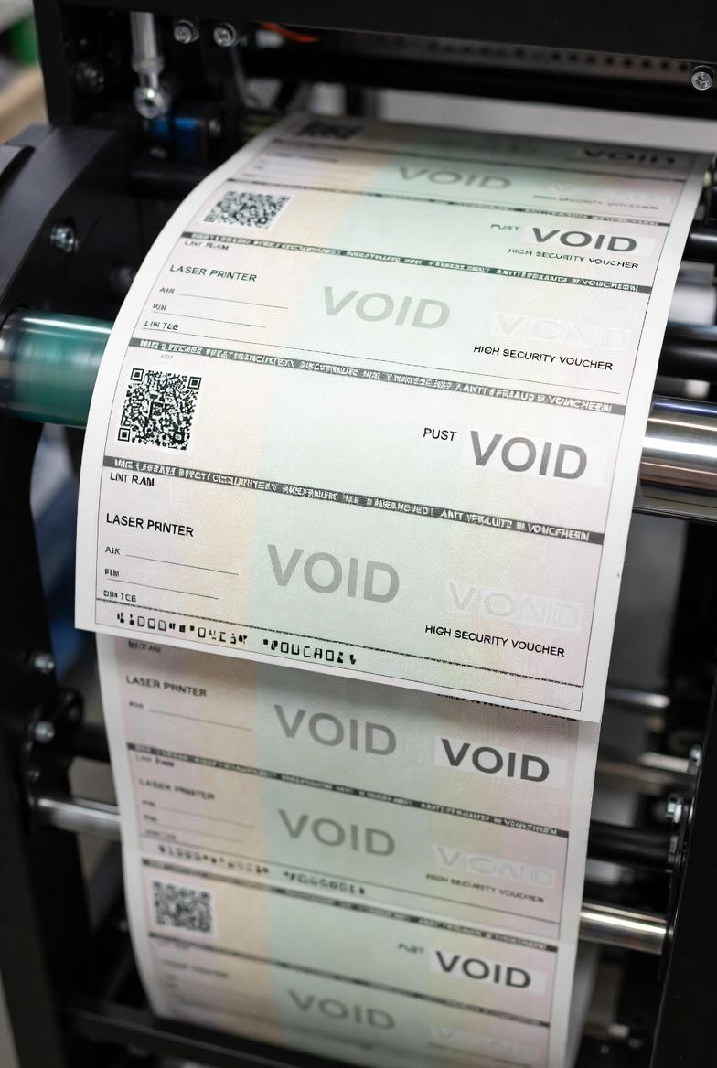 High-speed printing press producing rush order business checks at SLDivPrint