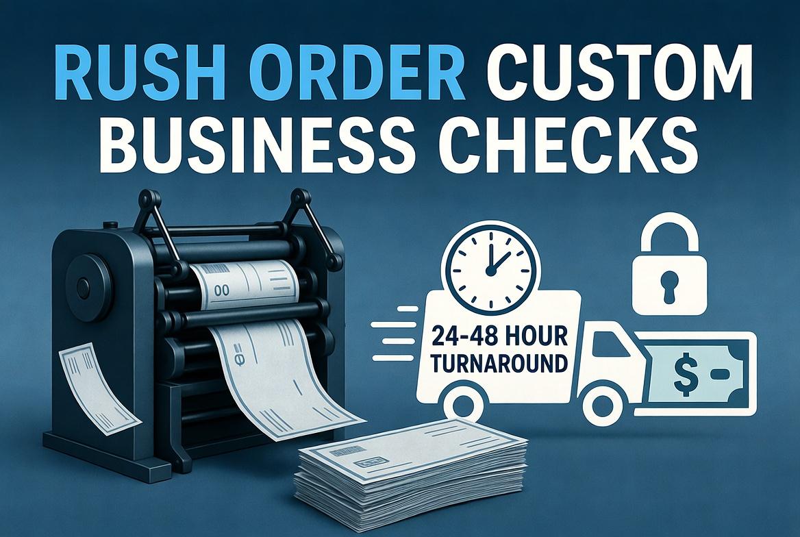 Vibrant illustration of rush order checks delivery with secure printing